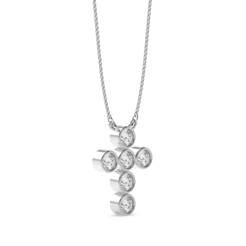 Bezel Setting Round Moissanite Cross Pendant Necklace