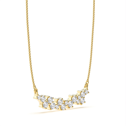 4 Prong Round Yellow Gold Scattered diamond Pendant Necklaces
