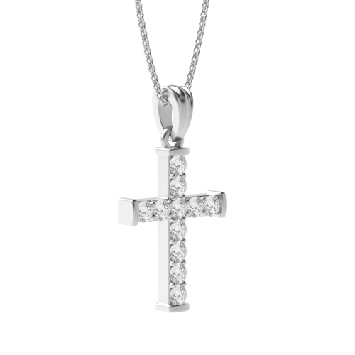 Pave Setting Round Naturally Mined Diamond Cross Pendant Necklace