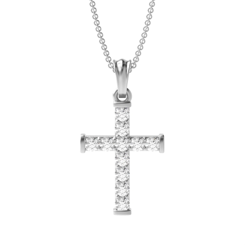 Pave Setting Classic Platinum and  Gold Lab Grown Diamond Cross Necklace  (19.60mm X 10.50m)