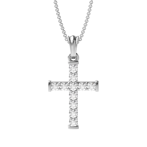 Pave Setting Round Moissanite Cross Pendant Necklace