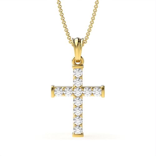 Pave Setting Round Yellow Gold Tiny Pendant Necklaces