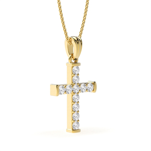 Pave Setting Round Yellow Gold Tiny Pendant Necklaces