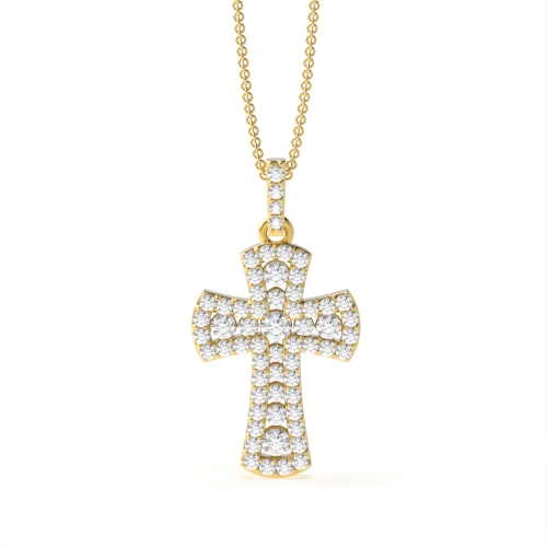 Pave Setting Round Yellow Gold Dazzling Pendant Necklaces