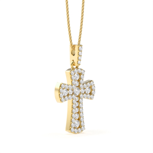 Pave Setting Round Yellow Gold Dazzling Pendant Necklaces