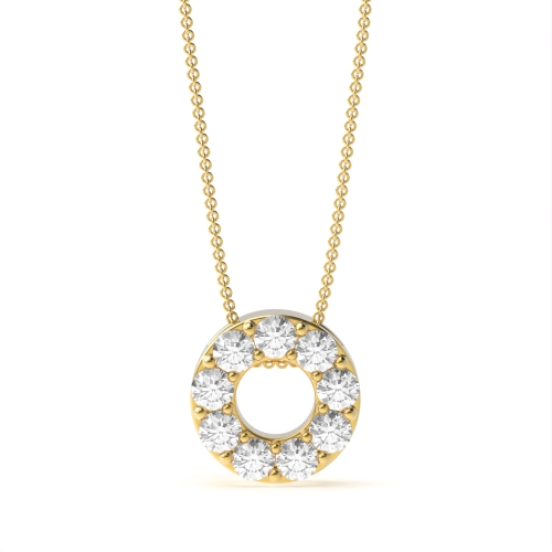 Pave Setting Small Diamond Circle Pendant Necklace (10.60mm  X 10.60mm)