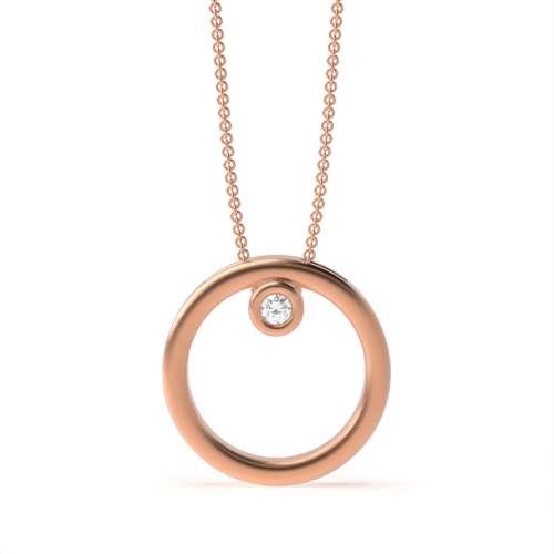 Bezel Set Single Diamond Circle Pendant Necklace (14.0mm X 14.0mm)