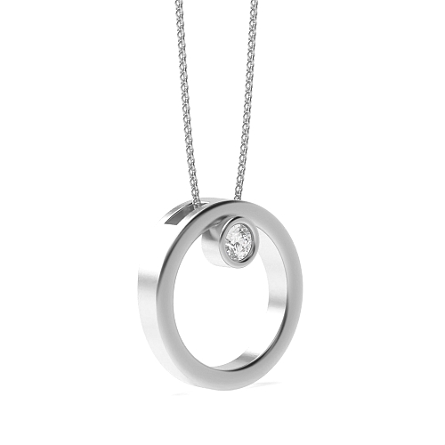 Bezel Setting Round Silver Diamond Circle Pendant Necklaces