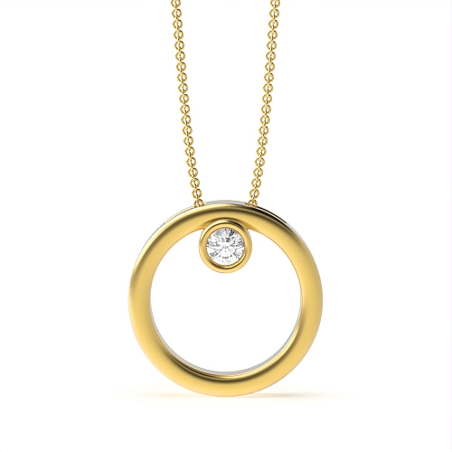 Bezel Setting Round Yellow Gold Diamond Pendant Necklaces