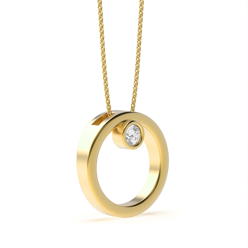 Bezel Setting Round Yellow Gold Diamond Pendant Necklaces