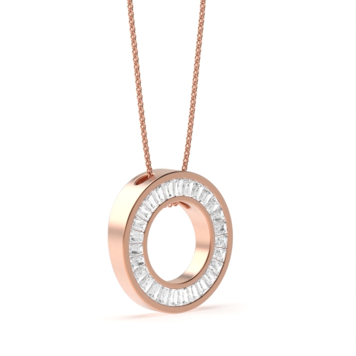 Channel Setting Baguette Rose Gold Circle Pendant Necklace