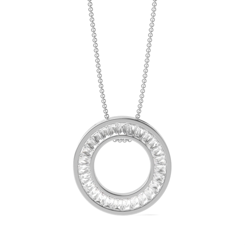 Channel Setting Baguette Diamond Circle Pendant Necklace (15.50mm X 15.50mm)