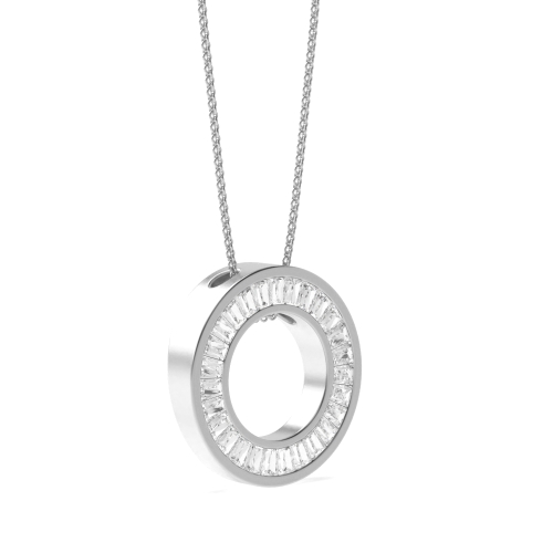 Channel Setting Baguette Diamond Circle Pendant Necklace (15.50mm X 15.50mm)