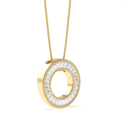 Channel Setting Baguette Yellow Gold Circle Pendant Necklace