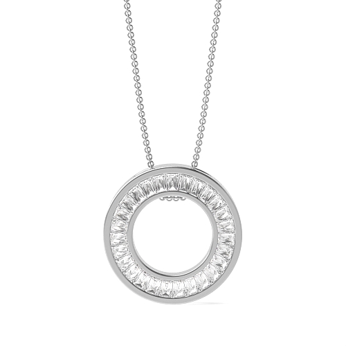 Channel Setting Baguette Moonlight Circle Pendant Necklaces