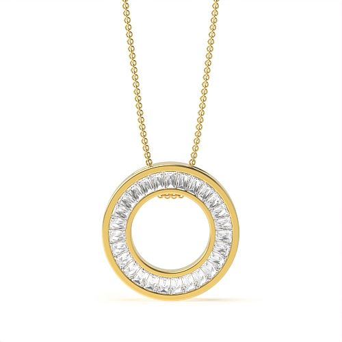 Channel Setting Baguette Yellow Gold Moonlight Pendant Necklaces