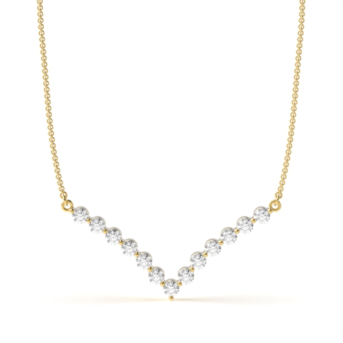 Bezel Setting Round Yellow Gold V shaped Pendant Necklaces