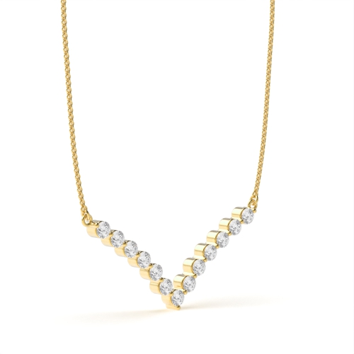 Bezel Setting Round Yellow Gold V shaped Pendant Necklaces