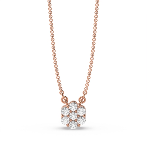 4 Prong Round Rose Gold Flower style Cluster Pendant Necklaces