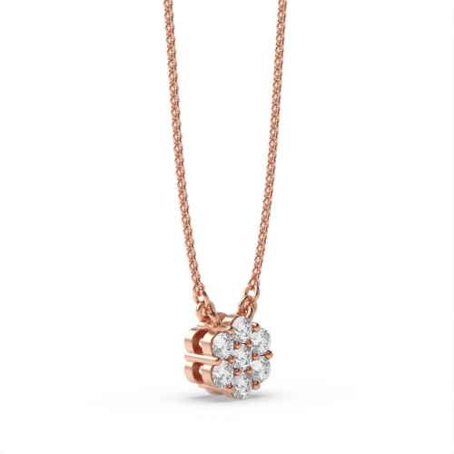 4 Prong Round Rose Gold Flower style Cluster Pendant Necklaces