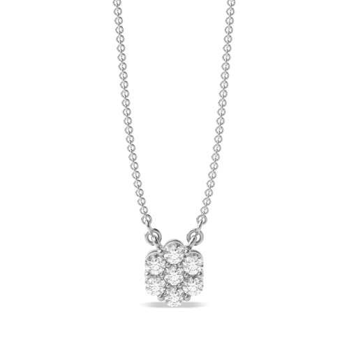 4 Prong Round Platinum Flower style Cluster Pendant Necklaces
