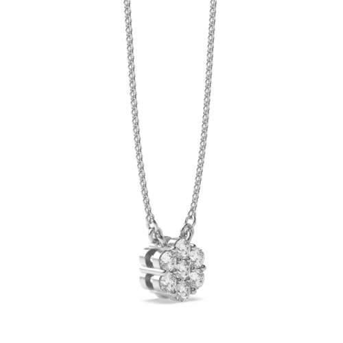 4 Prong Round Platinum Flower style Cluster Pendant Necklaces