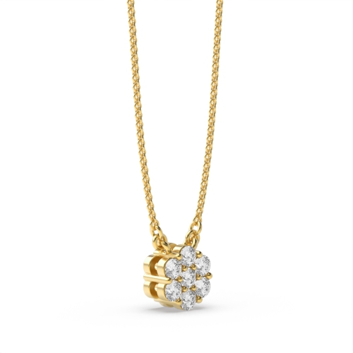 4 Prong Round Yellow Gold Flower style Pendant Necklaces