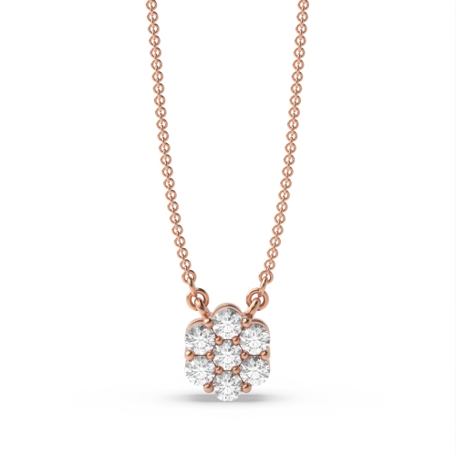 4 Prong Round Rose Gold Flower shaped Cluster Pendant Necklaces