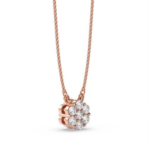 4 Prong Round Rose Gold Flower shaped Cluster Pendant Necklaces