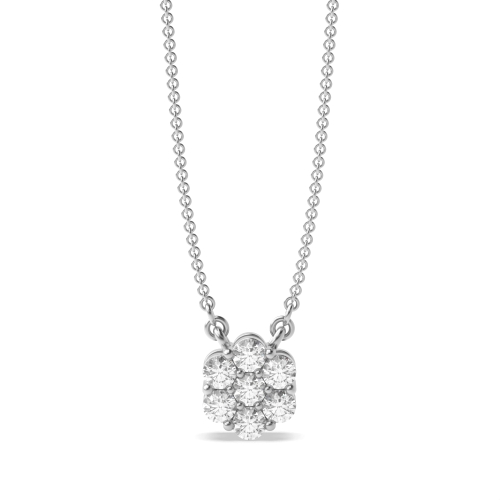 4 Prong Round Platinum Flower shaped Cluster Pendant Necklaces