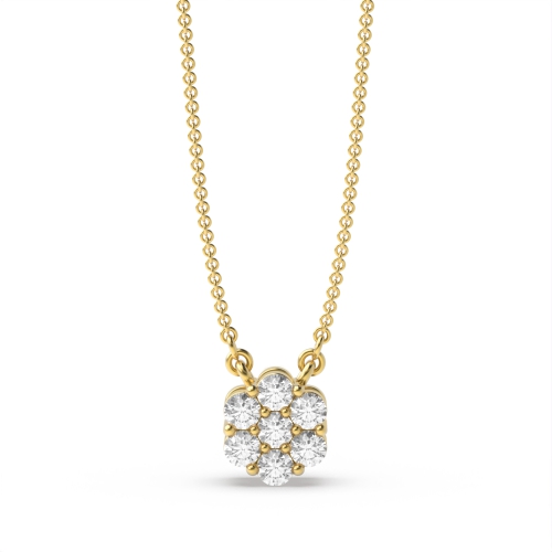 4 Prong Round Yellow Gold Flower shaped Cluster Pendant Necklaces