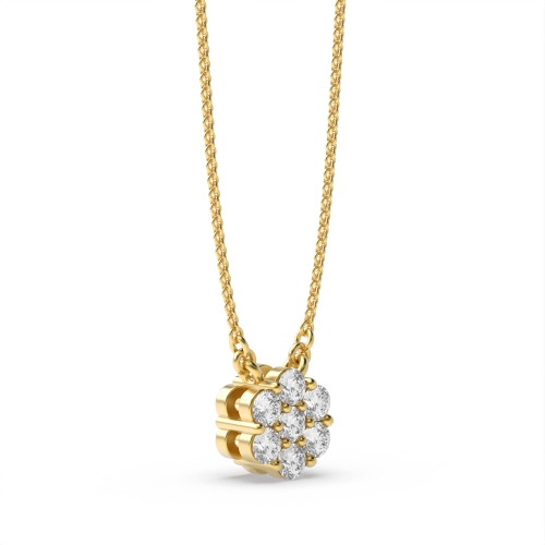 4 Prong Round Yellow Gold Flower shaped Cluster Pendant Necklaces