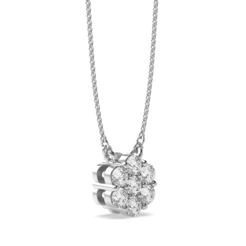 4 Prong Round flower Cluster Pendant Necklace