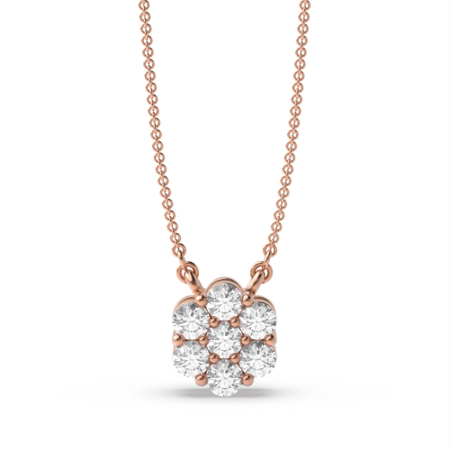 4 Prong Round Rose Gold Flower seven stone Cluster Pendant Necklaces