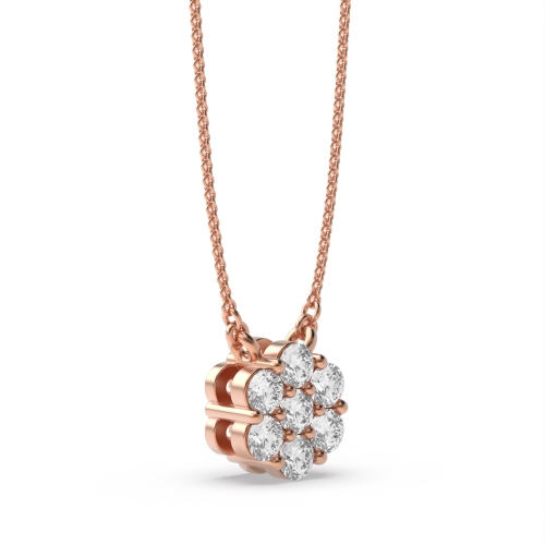 4 Prong Round Rose Gold Flower seven stone Cluster Pendant Necklaces