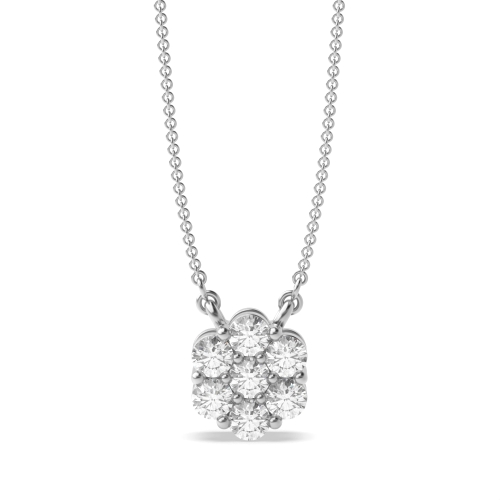 4 Prong Round Platinum Flower seven stone Cluster Pendant Necklaces