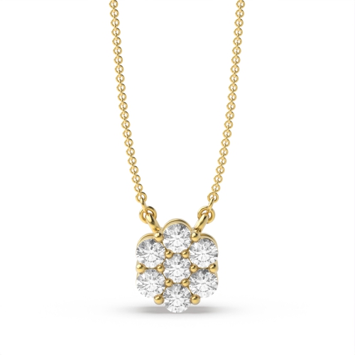 4 Prong Round Yellow Gold Flower seven stone Pendant Necklaces