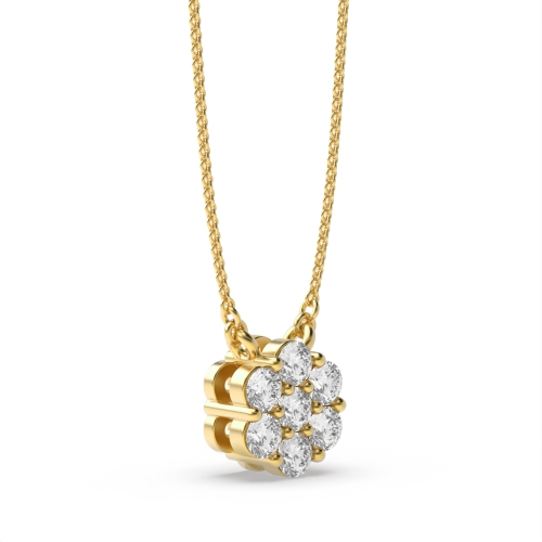 4 Prong Round Yellow Gold Flower seven stone Pendant Necklaces