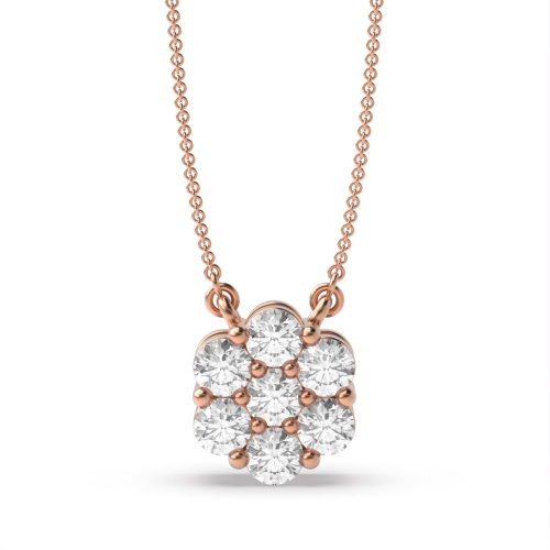 4 Prong Round Rose Gold 7 stone Cluster Pendant Necklaces