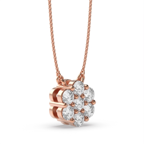 4 Prong Round Rose Gold 7 stone Cluster Pendant Necklaces