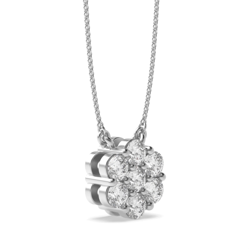 4 Prong Round Platinum 7 stone Cluster Pendant Necklaces