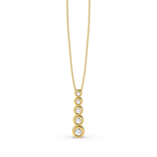 Bezel Setting Round Yellow Gold 5 stone Pendant Necklaces