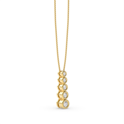 Bezel Setting Round Yellow Gold 5 stone Pendant Necklaces