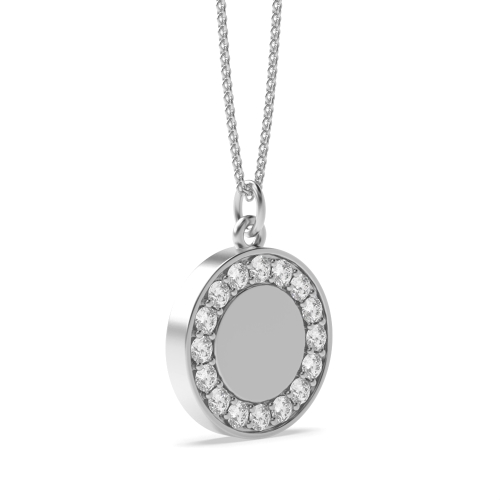 Pave Setting Round Silver Circle Pendant Necklace