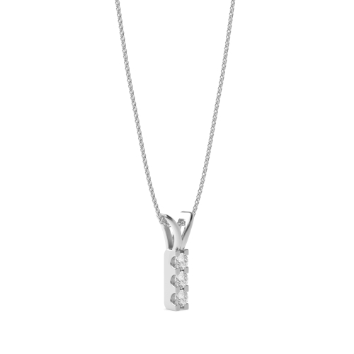 4 Prong Round Silver 3 stone bar Pendant Necklaces