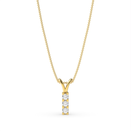 4 Prong Round Yellow Gold 3 stone bar Pendant Necklaces