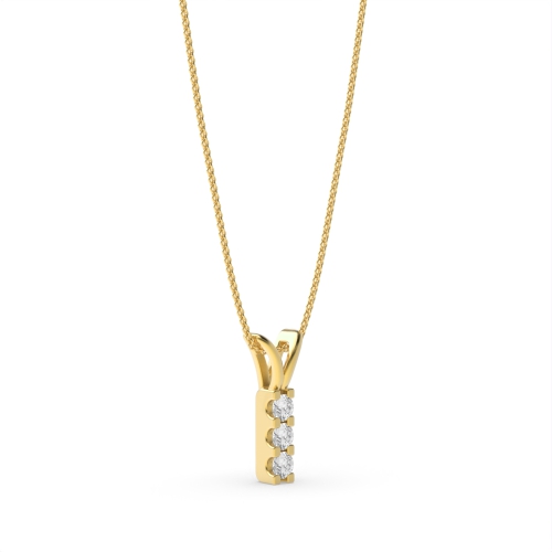 4 Prong Round Yellow Gold 3 stone bar Pendant Necklaces