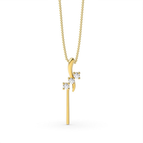 4 Prong Round Yellow Gold 3 stone Pendant Necklaces