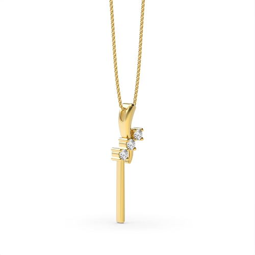 4 Prong Round Yellow Gold 3 stone Pendant Necklaces