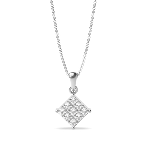 Invisible Set Princess Cut Cluster Diamond Necklace for Women (15.00mm X 9.40mm)